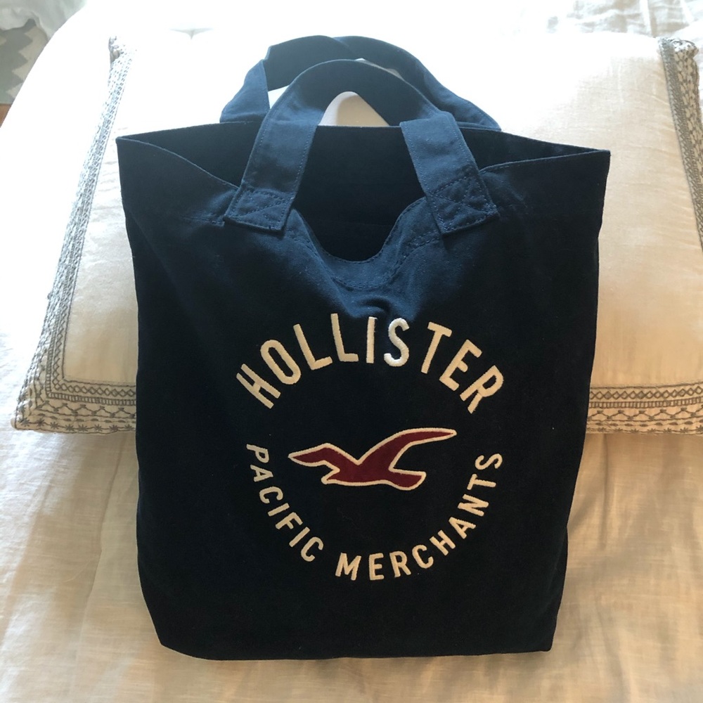 Hollister navy blue canvas tote bag with logo